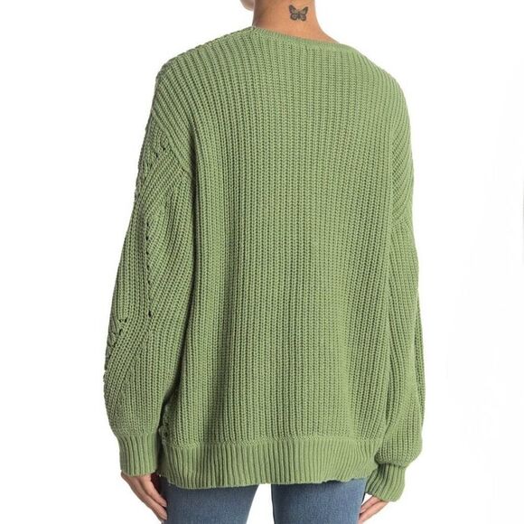 LUSH Open Stitch V-Neck Oversized Sweater In Pistachio Size Small - Picture 2 of 11